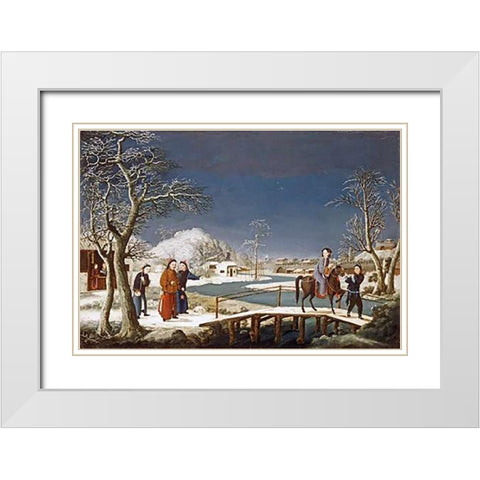 Winter: a Frozen River Landscape White Modern Wood Framed Art Print with Double Matting by Chinese School