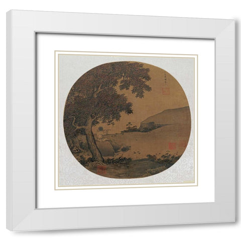 Herdboy Playing The Flute Astride a Water Buffalo White Modern Wood Framed Art Print with Double Matting by Ciping, Yan