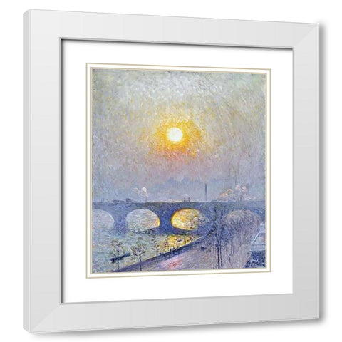 Sunset Over Waterloo Bridge White Modern Wood Framed Art Print with Double Matting by Claus, Emile