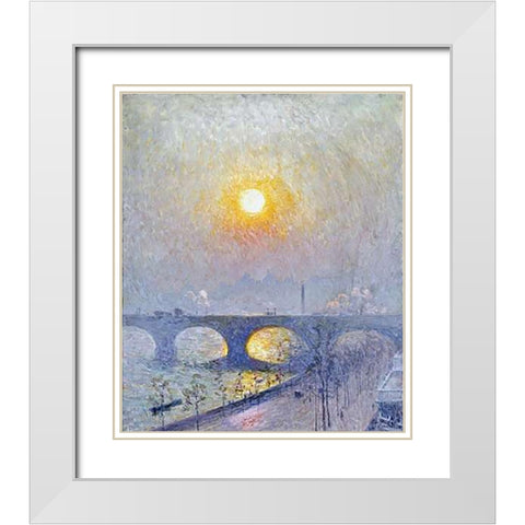 Sunset Over Waterloo Bridge White Modern Wood Framed Art Print with Double Matting by Claus, Emile