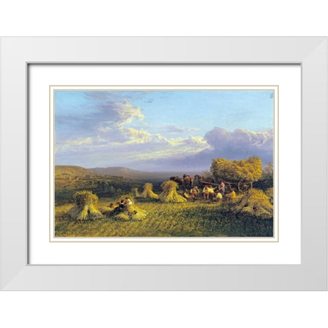 Harvest Scene White Modern Wood Framed Art Print with Double Matting by Cole, George