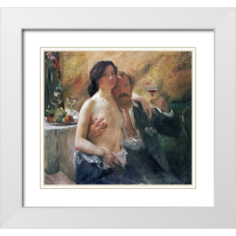 Self Portrait With Nude Woman and Glass White Modern Wood Framed Art Print with Double Matting by Corinth, Lovis