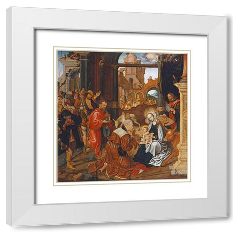 Adoration of The Kings White Modern Wood Framed Art Print with Double Matting by Cornelisz, Jakob Van Amsterdam