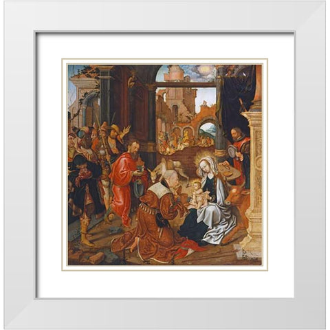 Adoration of The Kings White Modern Wood Framed Art Print with Double Matting by Cornelisz, Jakob Van Amsterdam