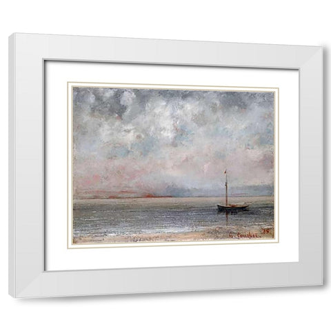 Clouds On Lake Leman White Modern Wood Framed Art Print with Double Matting by Courbet, Gustave
