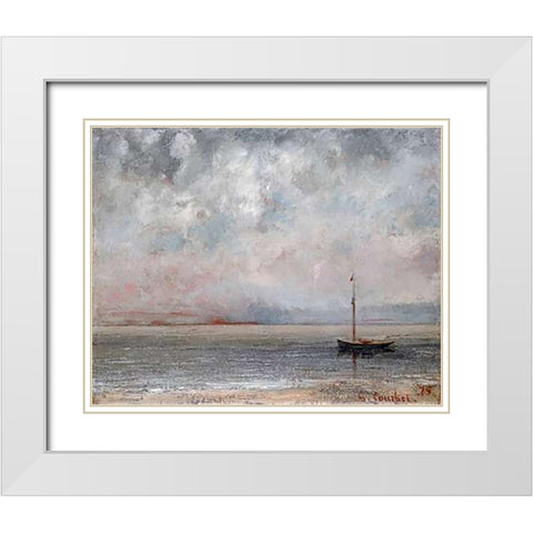 Clouds On Lake Leman White Modern Wood Framed Art Print with Double Matting by Courbet, Gustave