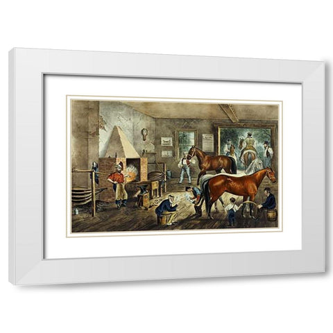 Trotting Cracks at The Forge White Modern Wood Framed Art Print with Double Matting by Ives, Currier and