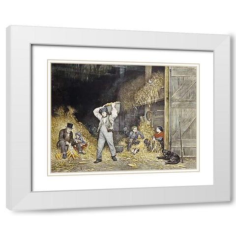 Husking White Modern Wood Framed Art Print with Double Matting by Ives, Currier and