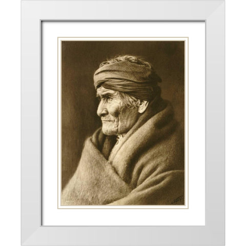 Geronimo, Apache White Modern Wood Framed Art Print with Double Matting by Curtis, Edward S.