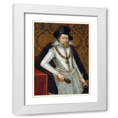 Portrait of King James VI of Scotland, James I of England White Modern Wood Framed Art Print with Double Matting by De Critz, John