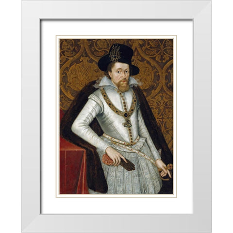 Portrait of King James VI of Scotland, James I of England White Modern Wood Framed Art Print with Double Matting by De Critz, John