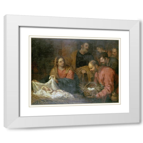 The Adoration of The Shepherds White Modern Wood Framed Art Print with Double Matting by De Ferrari, Giovanni Andrea