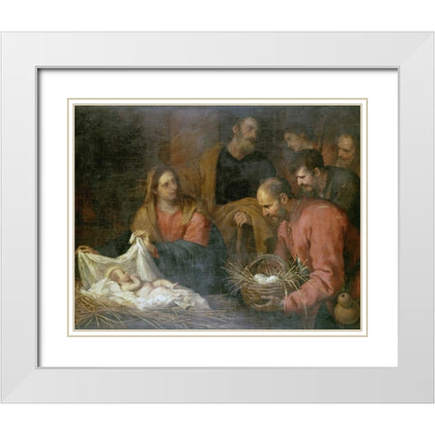 The Adoration of The Shepherds White Modern Wood Framed Art Print with Double Matting by De Ferrari, Giovanni Andrea