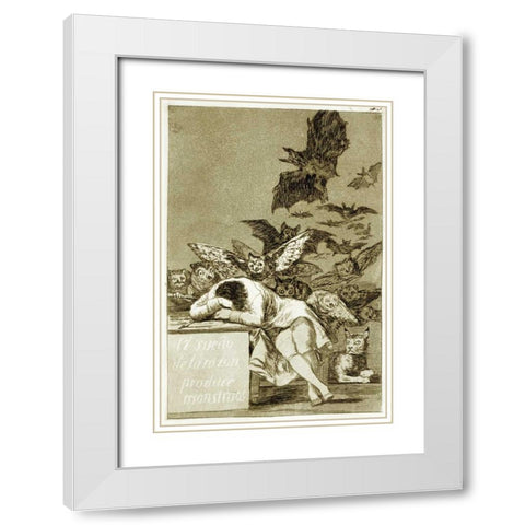The Sleep of Reason Produces Monsters - Los Caprichios White Modern Wood Framed Art Print with Double Matting by De Goya, Francisco
