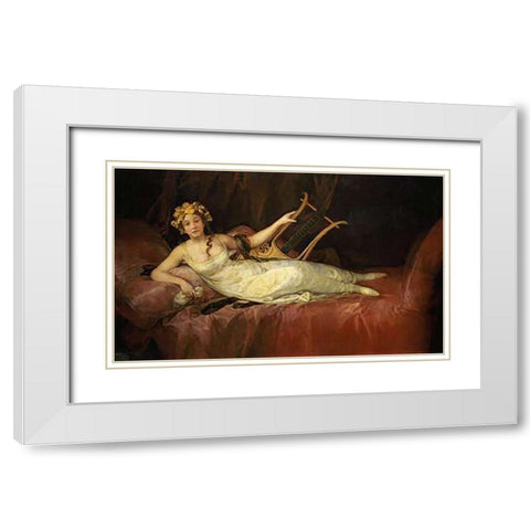 Portrait of The 10th Marquesa De Santa Cruz As The Muse Euterpe White Modern Wood Framed Art Print with Double Matting by Goya, Francisco De