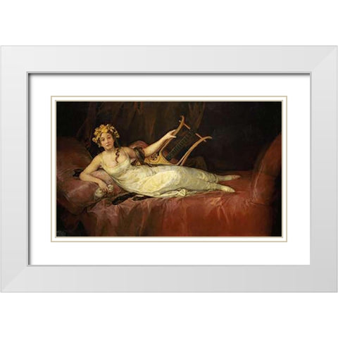 Portrait of The 10th Marquesa De Santa Cruz As The Muse Euterpe White Modern Wood Framed Art Print with Double Matting by Goya, Francisco De