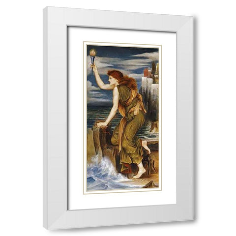 Hero Holding The Beacon For Leander White Modern Wood Framed Art Print with Double Matting by De Morgan, Evelyn