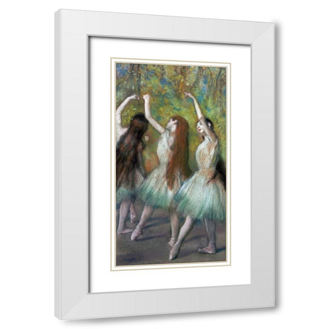 Green Dancers White Modern Wood Framed Art Print with Double Matting by Degas, Edgar