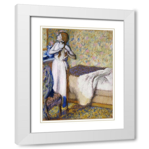 Morning Toilet White Modern Wood Framed Art Print with Double Matting by Degas, Edgar