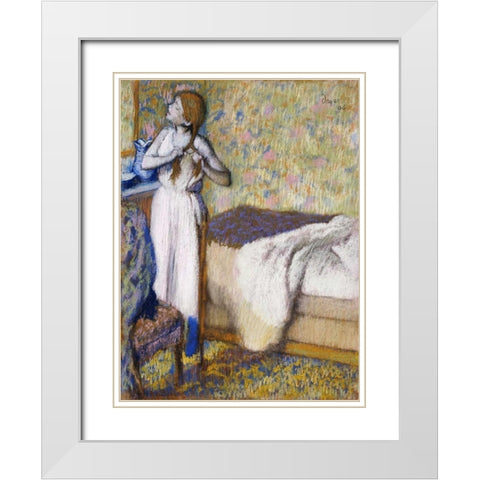 Morning Toilet White Modern Wood Framed Art Print with Double Matting by Degas, Edgar