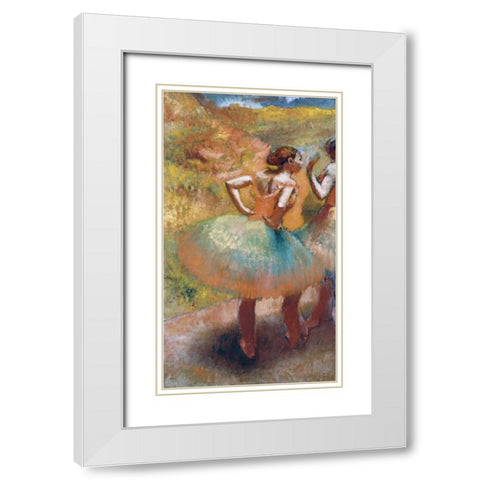 Two Dancers In Green Skirts White Modern Wood Framed Art Print with Double Matting by Degas, Edgar