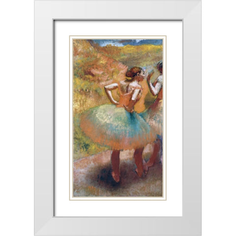 Two Dancers In Green Skirts White Modern Wood Framed Art Print with Double Matting by Degas, Edgar