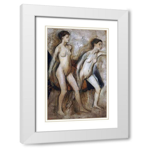 Young Spartan Girls Provoking The Boys White Modern Wood Framed Art Print with Double Matting by Degas, Edgar