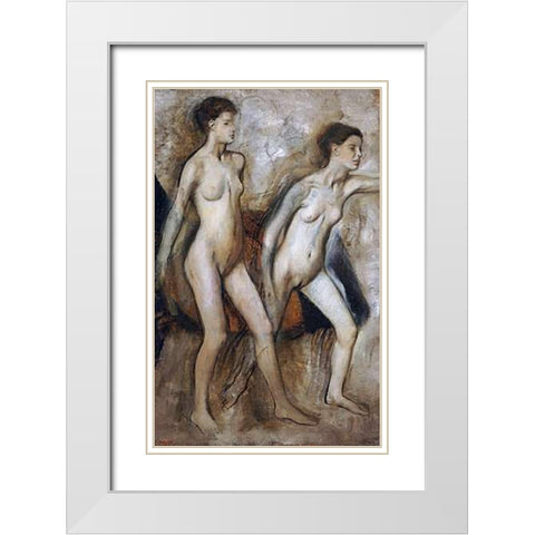 Young Spartan Girls Provoking The Boys White Modern Wood Framed Art Print with Double Matting by Degas, Edgar