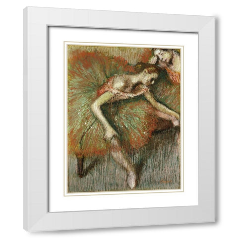 Dancers White Modern Wood Framed Art Print with Double Matting by Degas, Edgar