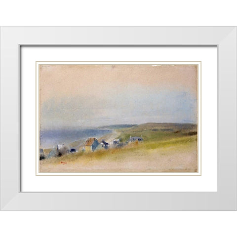 Houses On The Cliff Edge at Villers-Sur-Mer White Modern Wood Framed Art Print with Double Matting by Degas, Edgar