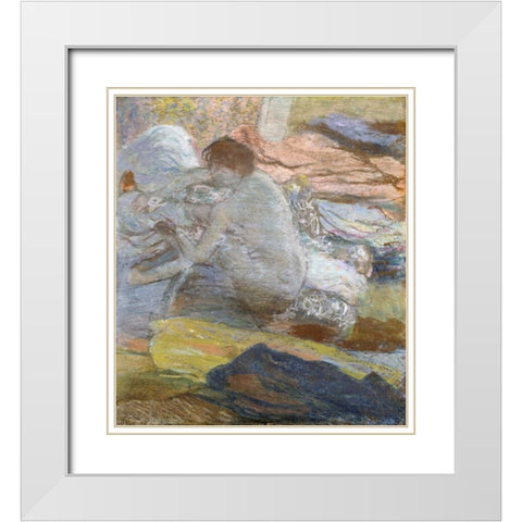 Woman Wiping Her Feet White Modern Wood Framed Art Print with Double Matting by Degas, Edgar