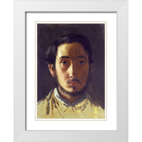 Degas Self Portrait White Modern Wood Framed Art Print with Double Matting by Degas, Edgar