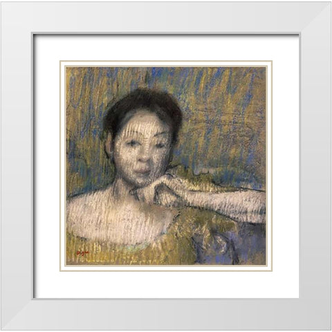 Bust of a Woman With Her Left Hand On Her Chin White Modern Wood Framed Art Print with Double Matting by Degas, Edgar