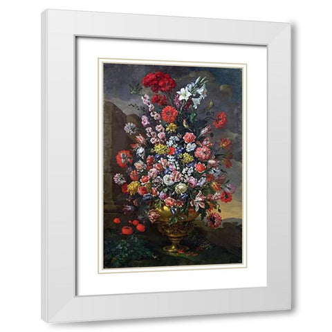 Lilies, Tulips, Carnations, Peonies, Convolvuli White Modern Wood Framed Art Print with Double Matting by Del Bimbo, Bartolomeo