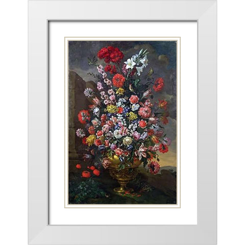 Lilies, Tulips, Carnations, Peonies, Convolvuli White Modern Wood Framed Art Print with Double Matting by Del Bimbo, Bartolomeo
