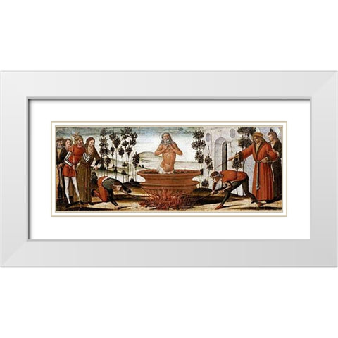 Saint John The Evangelist In a Vat of Boiling Oil: a Predella Panel White Modern Wood Framed Art Print with Double Matting by Di Giovanni, Benvenuto