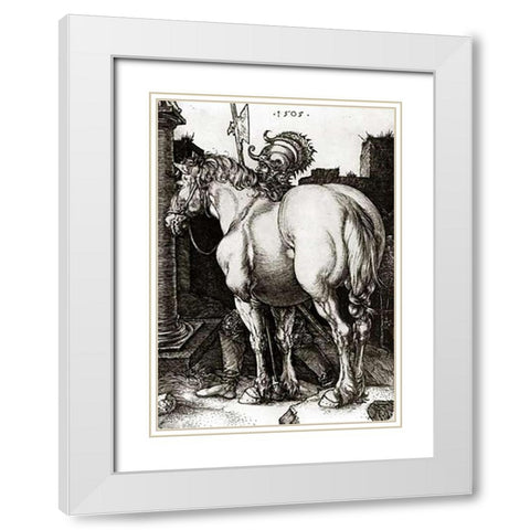 The Large Horse White Modern Wood Framed Art Print with Double Matting by Durer, Albrecht