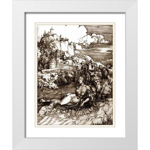 The Sea Monster White Modern Wood Framed Art Print with Double Matting by Durer, Albrecht