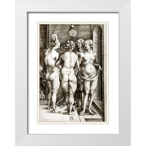 The Witches White Modern Wood Framed Art Print with Double Matting by Durer, Albrecht