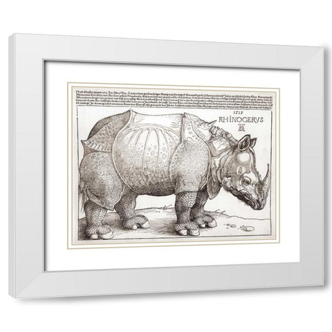 The Rhinoceros White Modern Wood Framed Art Print with Double Matting by Durer, Albrecht