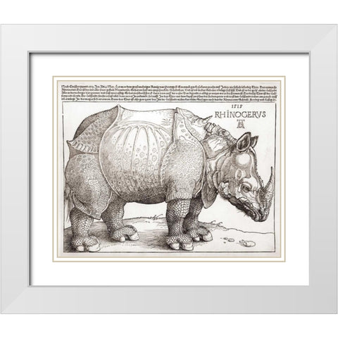 The Rhinoceros White Modern Wood Framed Art Print with Double Matting by Durer, Albrecht