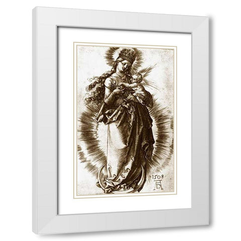 The Virgin and Child On a Crescent With a Starry Crown White Modern Wood Framed Art Print with Double Matting by Durer, Albrecht