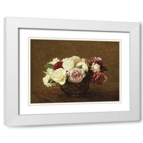 Roses White Modern Wood Framed Art Print with Double Matting by Latour, Henri Fantin
