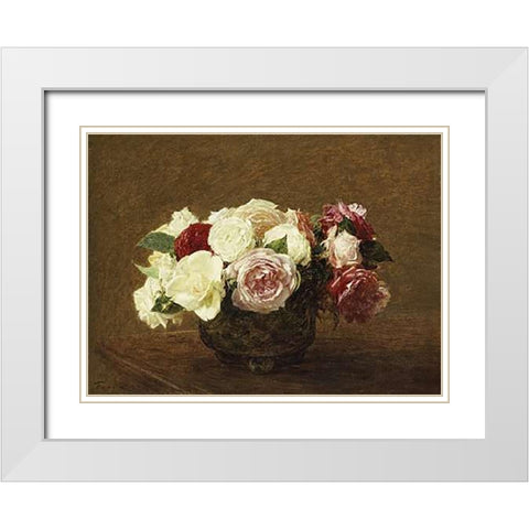 Roses White Modern Wood Framed Art Print with Double Matting by Latour, Henri Fantin