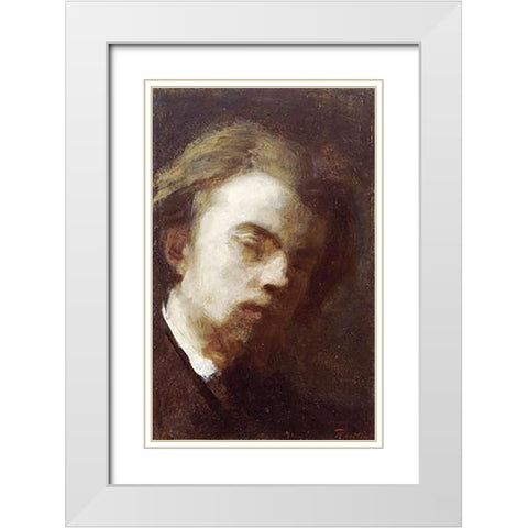 Self-Portrait White Modern Wood Framed Art Print with Double Matting by Latour, Henri Fantin