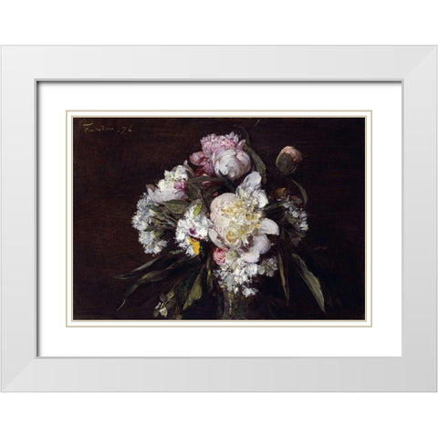 Peonies, White Carnations and Roses White Modern Wood Framed Art Print with Double Matting by Fantin-Latour, Henri