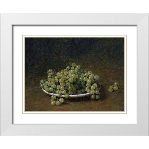 White Grapes On a Plate White Modern Wood Framed Art Print with Double Matting by Latour, Henri Fantin