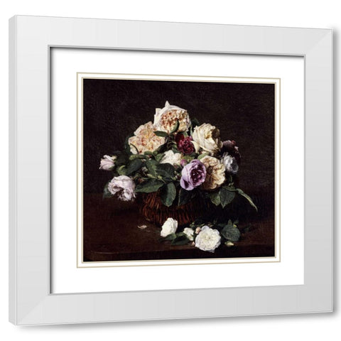 Vase De Fleurs White Modern Wood Framed Art Print with Double Matting by Fantin-Latour, Henri