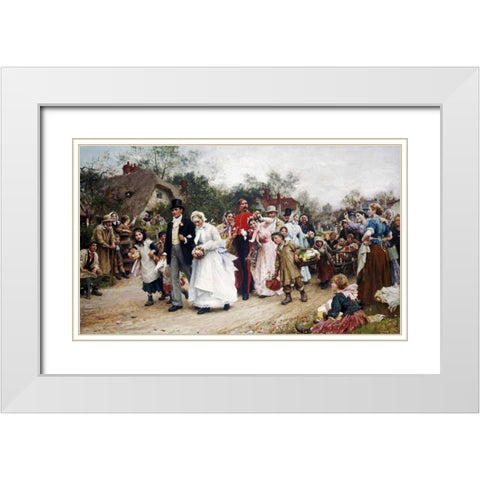 The Village Wedding White Modern Wood Framed Art Print with Double Matting by Fildes, Sir Samuel Luke