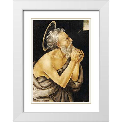 Saint Jerome White Modern Wood Framed Art Print with Double Matting by Lippi, Filippo